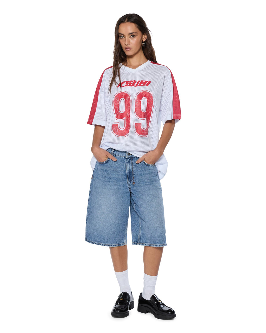 Womens Low Rider Short Swept Baggy Walkshorts - Denim