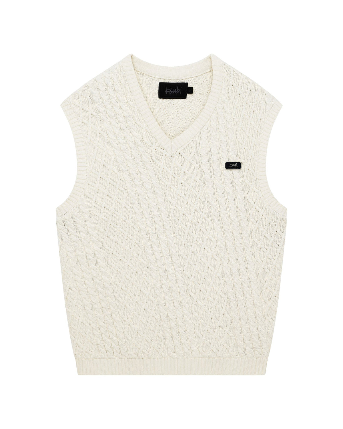 MENS TURNCABLE KNIT VEST VINTAGE WHITE KNITWEAR