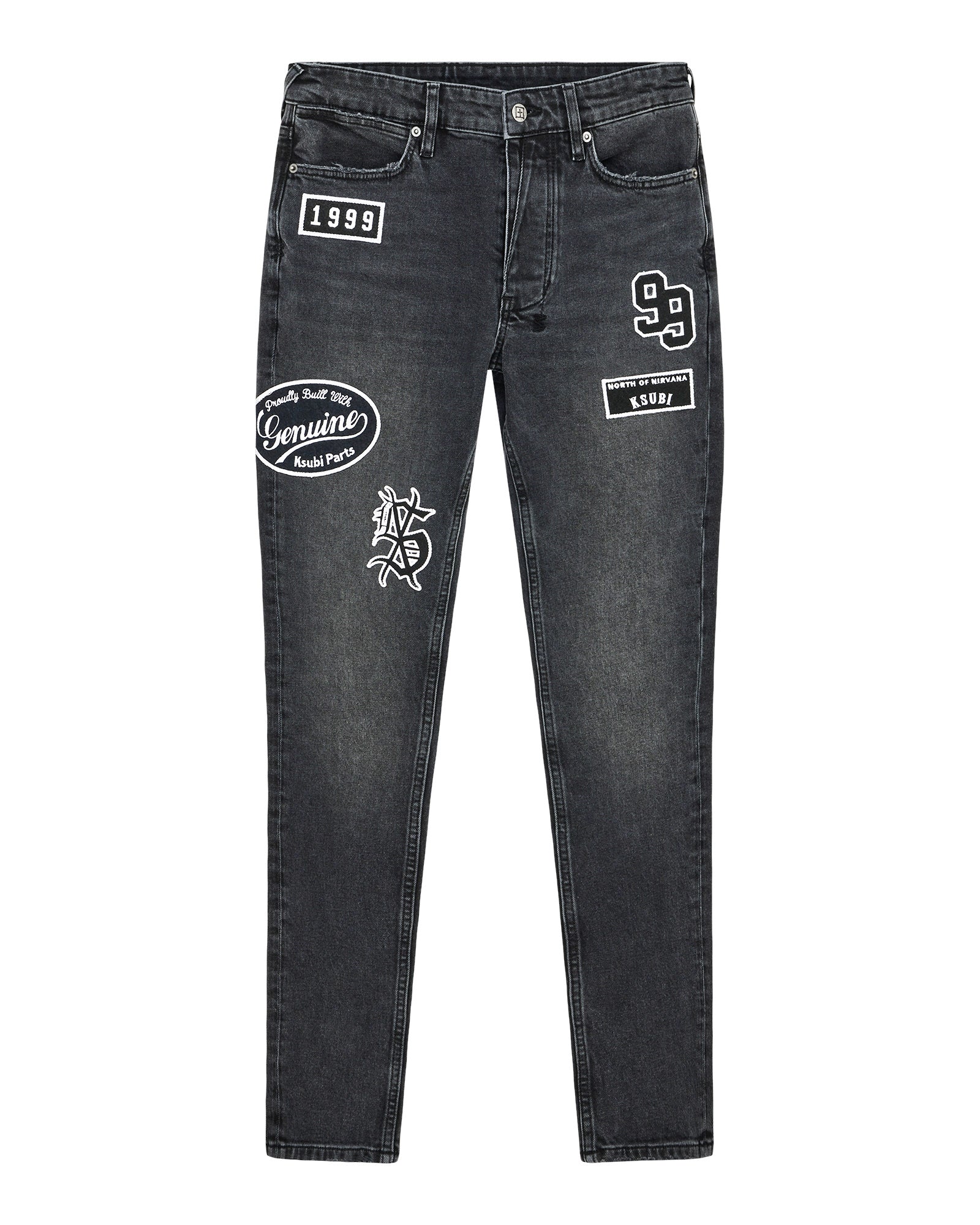 MENS  VAN WINKLE ROADHOUSE BLACK PATCHED SKINNY DENIM JEANS