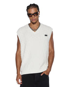 MENS TURNCABLE KNIT VEST VINTAGE WHITE KNITWEAR