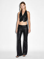 Womens Brazen Leather Waistcoat Black Fitted Fashion Tops - Black