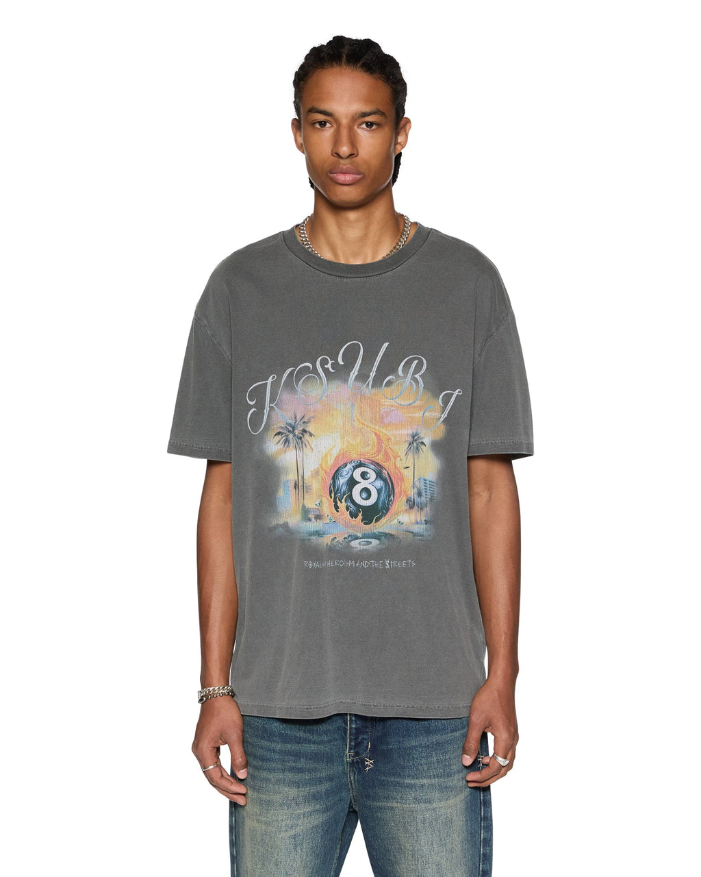 Mens World Order Biggie Ss Tee Charcoal Oversized Tees - Grey
