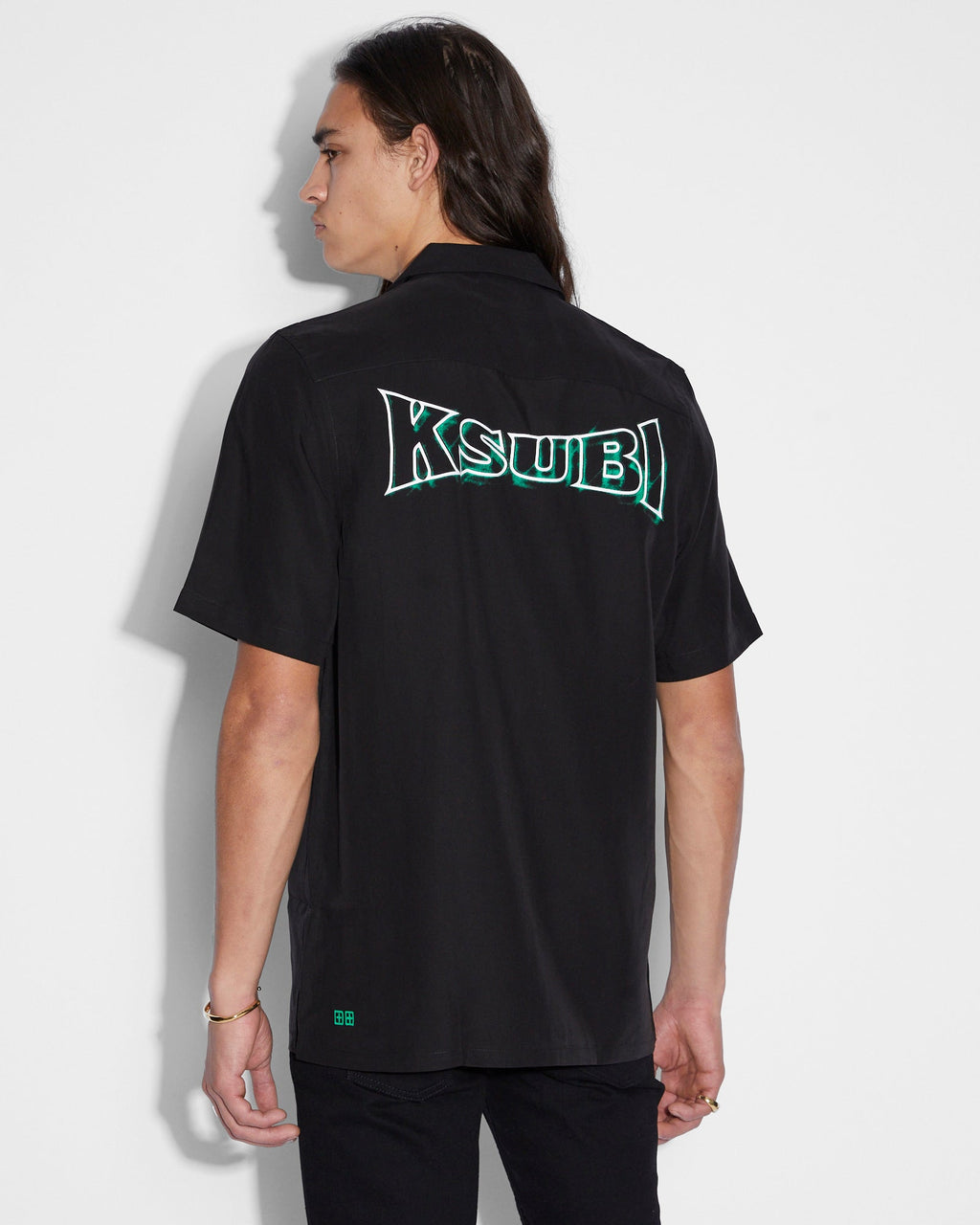 Mens Neon Resort Ss Shirt Black Regular Shirts - Black