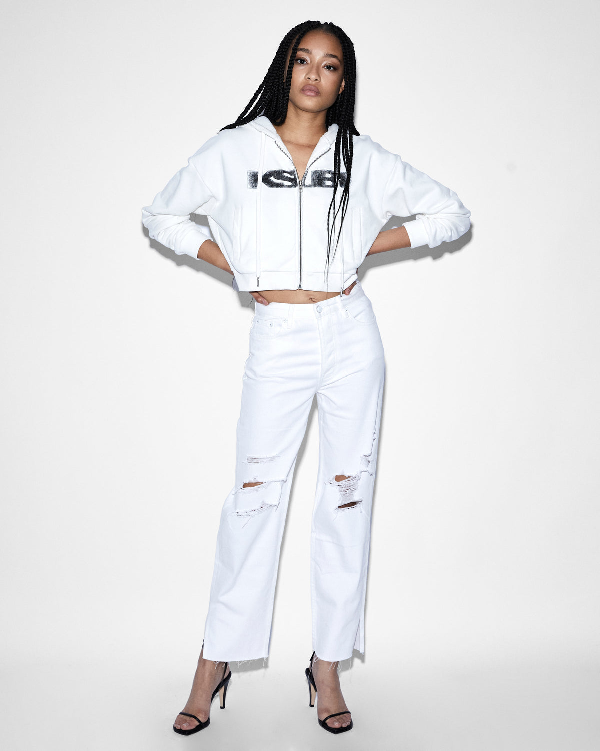 Womens Brooklyn Jean Blanc Sliced Straight Denim Jeans - White