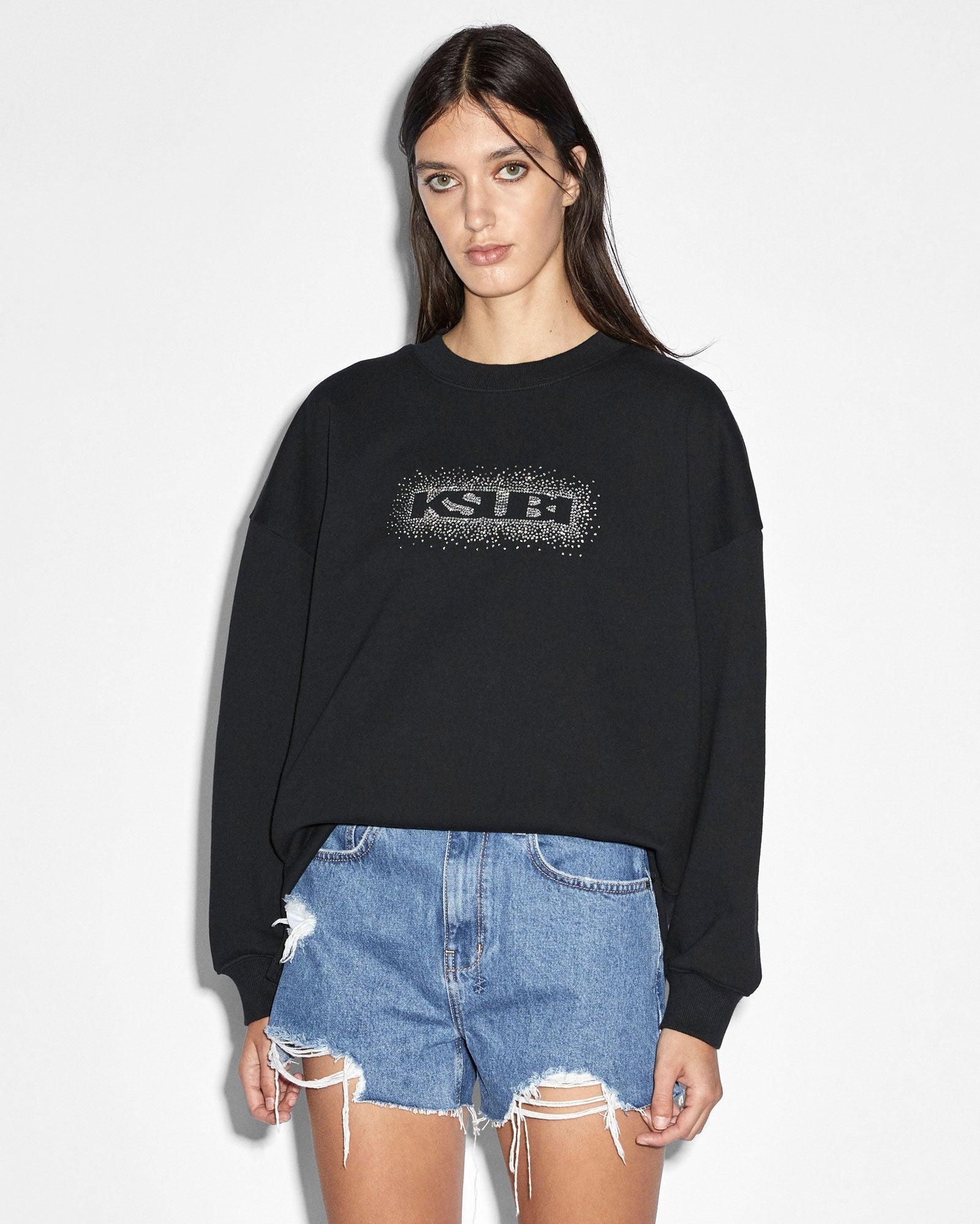 WOMENS  SOTT BURST BOXY CREW JET BLACK BOXY FLEECE