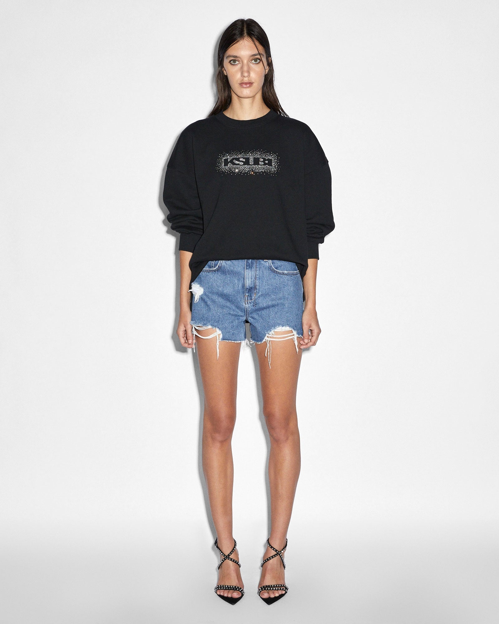 WOMENS  SOTT BURST BOXY CREW JET BLACK BOXY FLEECE