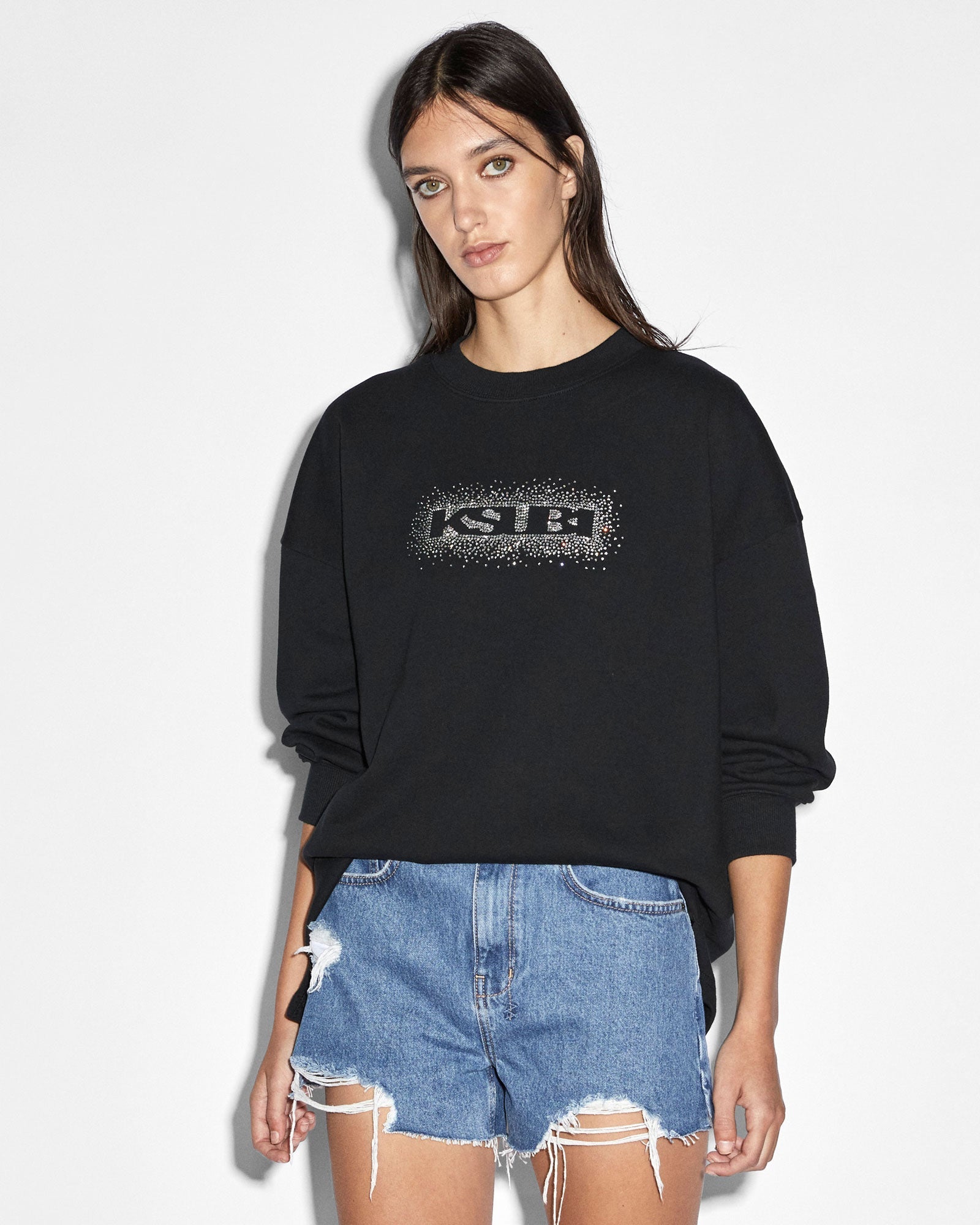 WOMENS  SOTT BURST BOXY CREW JET BLACK BOXY FLEECE