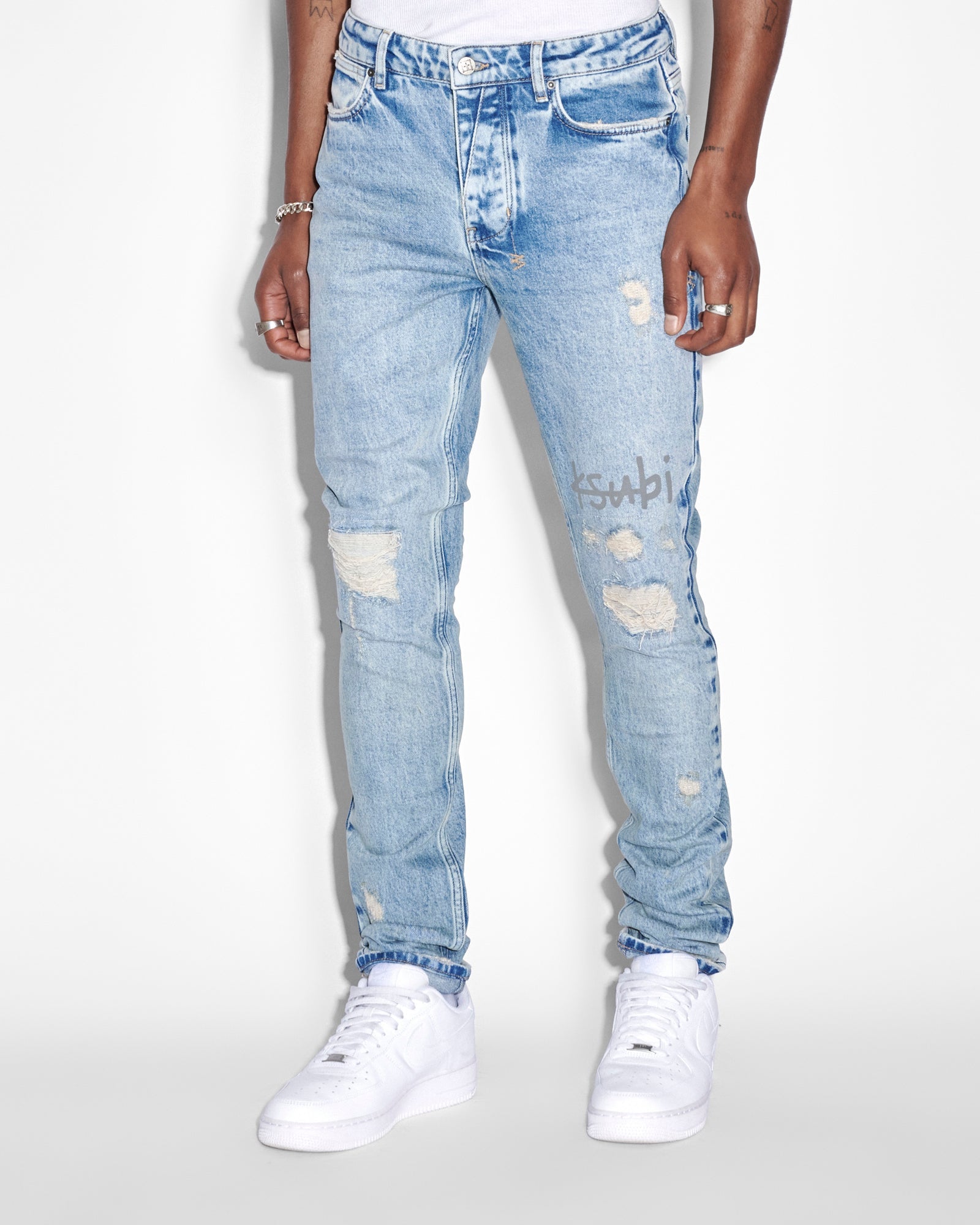 Buy Just No Logo Men's Light Blue Ripped Destroyed Slim Fit Denim Jeans(32)  at Amazon.in